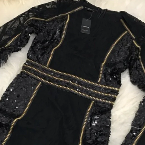 💋 bebe black sequin embellish dress new xs xsmall rare longsleeve 💋